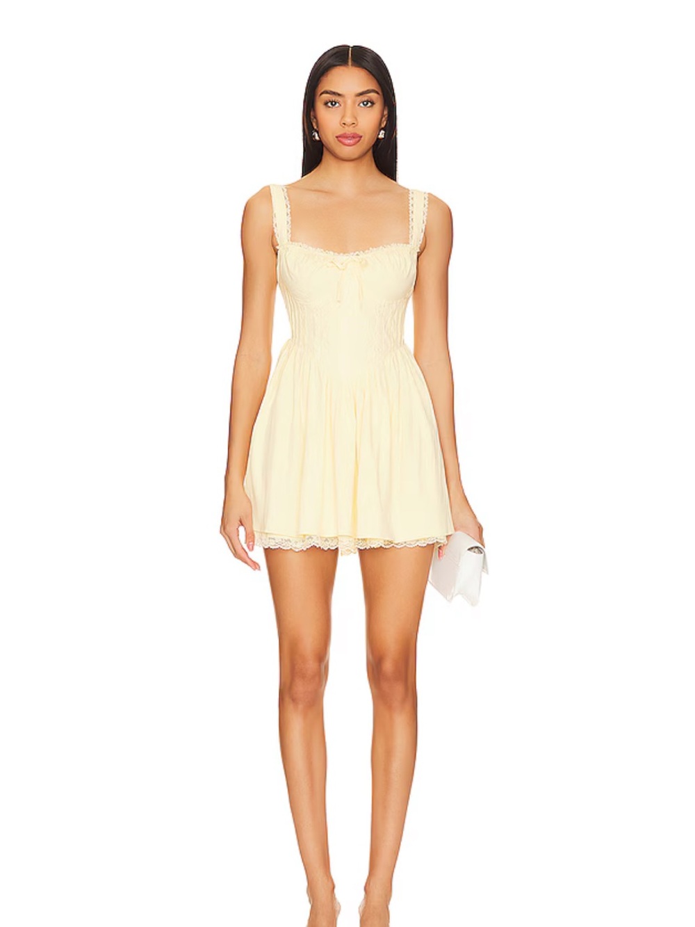 More To Come Yellow Lace Corset Babydoll Mini Dress M